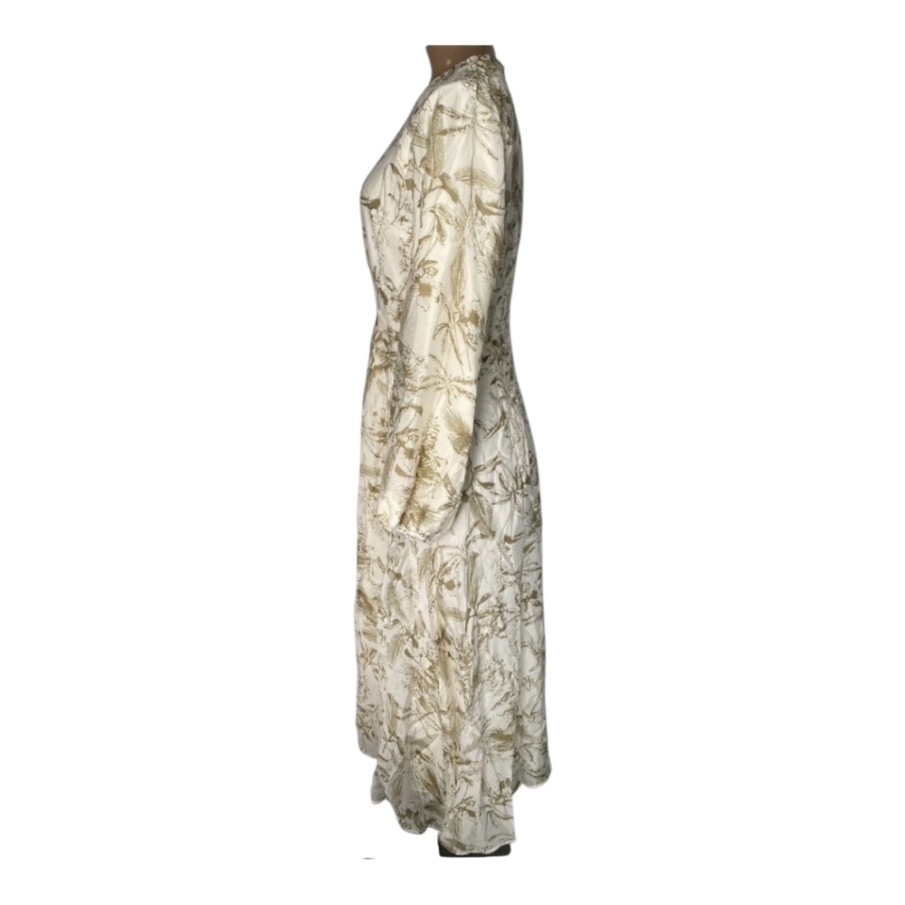 Static Womens Dress Beige Size XL Olive Leafy Print Long Sleeve Midi Fit & Flare - Picture 4 of 10